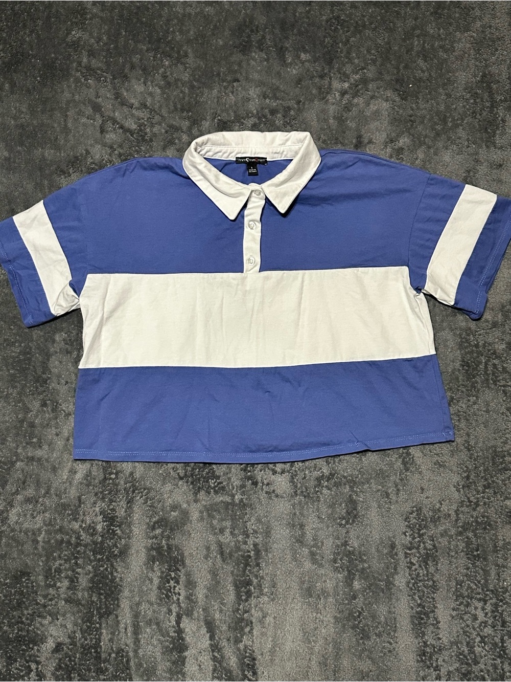 Striped Crop Polo Top in Blue and White